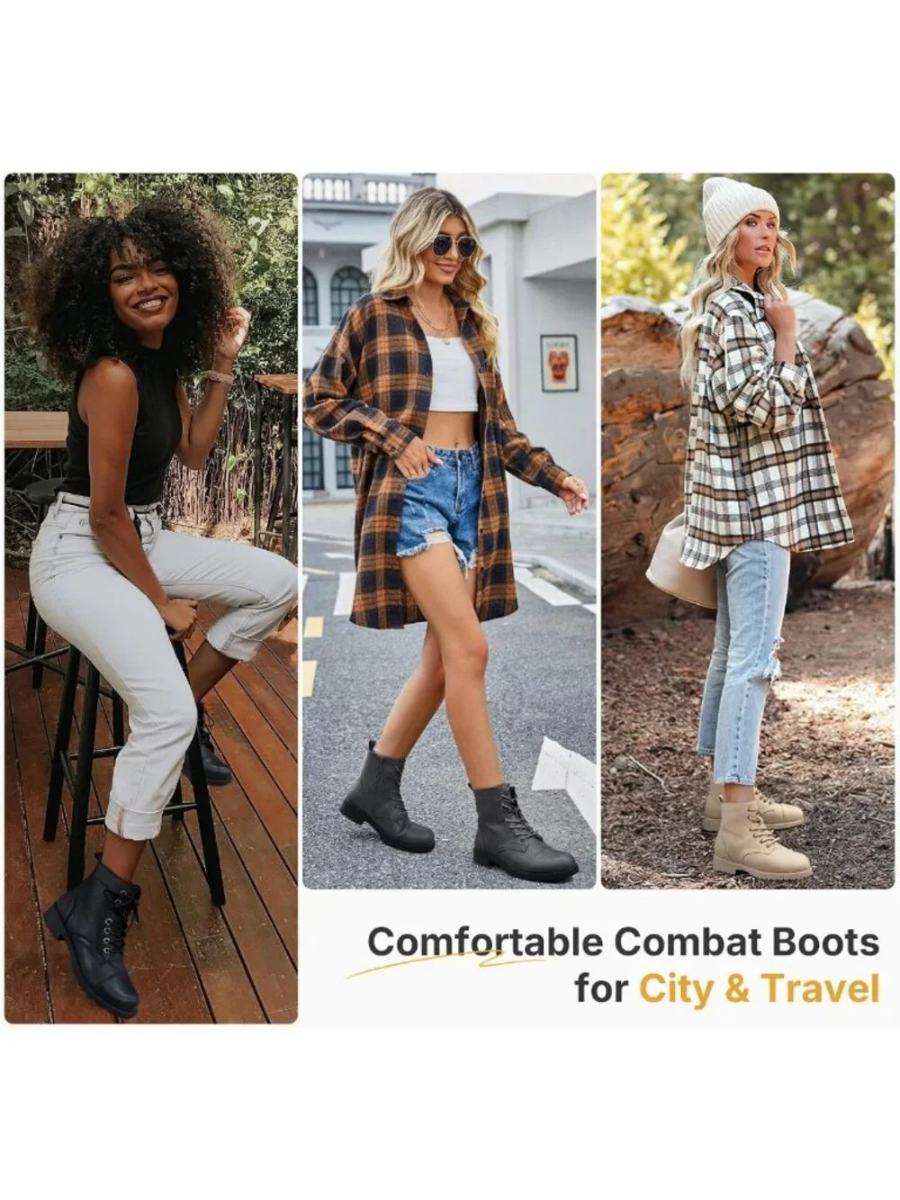 Stylish Women's Lace-Up Combat Ankle Boots with Cap Toe & Low Block Heel